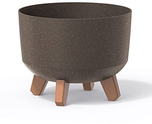 Vaso per Fiori piante Tondo Gracia Regular ECO WOOD Decorativo in Plastica e 33% Legno da Interno Esterno 24x24x19 cm Caffè Design Moderno 5 Litri