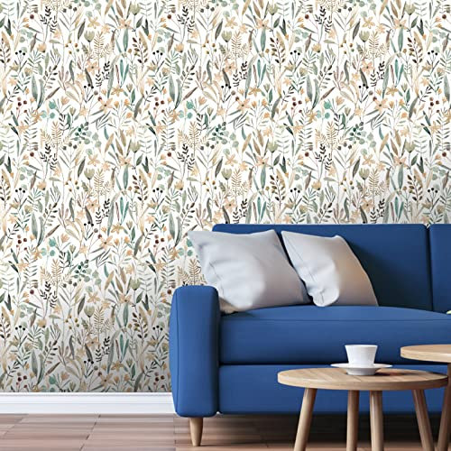 Tapete Gras Taupe Grün Vliestapete Klebefolie Möbel Leicht Abzuziehen Selbstklebende Tapete Schlafzimmer Küchenrückwand Tapete Selbstklebend for Living Room 45x300cm/1 Pcs
