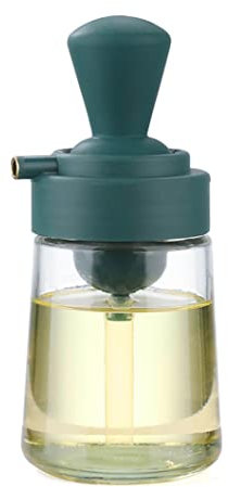 ROSPRETTY Cepillo de Botella de Aceite de Silicona, Aceitera Dispensador con Brocha Silicona, Botella de Aceite con Cepillo de Silicona, 3 en 1 Cristal 350 ml, Dispensador Aceite Brocha, Verde