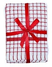 QUALITY HOME TEXTILES 100% Cotton Luxury Terry Towelling Tea Towels | Pack of 3| Kitchen Hand Towels Dish Cloth Super Absorbent Soft Touch | Hanging Loop | Gift Packed Tea Towels (Red)