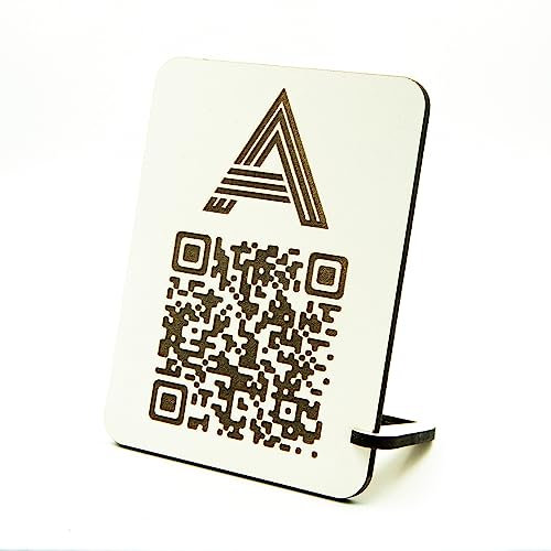 Código qr Madera Lacada Blanca Restaurante Carta Café Bar Cartel Menú Letrero Grabado Personalizado Logotipo Comercio establecimiento Higiénico Mesa Elegante Limpio Moderno (Liso)