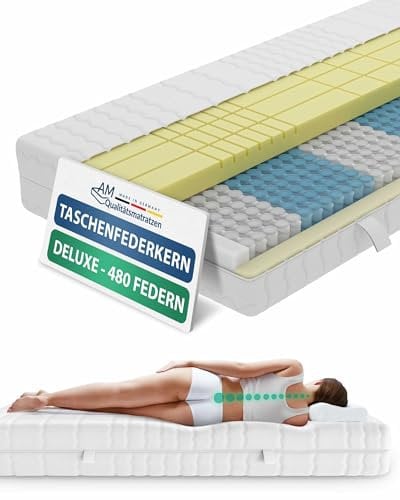 AM Qualitätsmatratzen 3D Deluxe Taschenfederkernmatratze 100x200cm H4 24cm - Made in Germany & Oeko TEX Zertifiziert - Orthopädische Matratze 100x200 H4 mit Lyocell Bezug - 7 Zonen Federkernmatratze
