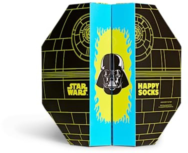 Happy Socks 6-Pack Star Wars Socken, Death Star Geschenkbox mit Darth Vader, Storm Trooper und R2-D2 crew Socken für tolle Fans Größe 41-46