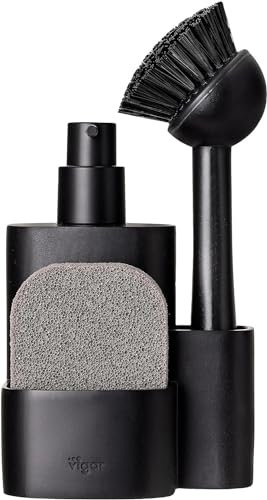 VIGAR - Dispensador Jabon Cocina - 12,5 x 9,3 x 23,5 cm - Pocket - Dosificador de Jabón con Bolsillo para Esponja y Cepillo Lavaplatos - para Fregar Platos - Negro