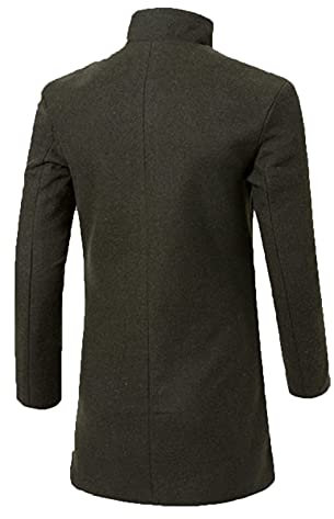 Herren solide Farb-Langärmelverlängerte BüroJacke Stand-Kragen Verbinderknopf Passform formale Banketmantel Fahrrad Thermojacke Herren (Army Green, XL)