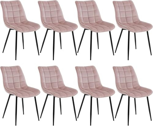 WOLTU Esszimmerstühle 8er Set, Küchenstühle gepolstert mit Rückenlehne | Sitzfläche aus Samt, mit Metallbeinen, bis 150 kg belastbar, für Wohnzimmer Küche Esszimmer, Rosa