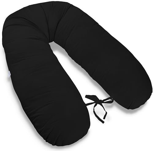 170cm Groß XXL Stillkissen Schwangerschaftskissen Lagerungskissen Seitenschläferkissen mit abnehmbarem Bezug ekmTRADE (46 – Schwarz, Kissen + Bezug)