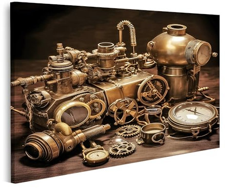 islandburner Bild auf Leinwand Steampunk-Maschine Mechanismus alten Vintage-Motor Maschinen Zahnräder Uhr Rohre Bilder Wandbilder Poster