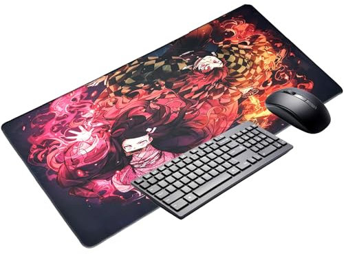 Tappetino per Mouse Demon Slayer, Tappetino Mouse Demon Slayer, 90 X 40 cm, Tappetino Mouse xxl Anime, Anti-Scivolo, per Computer da Gioco, Ufficio, Casa e Laptop