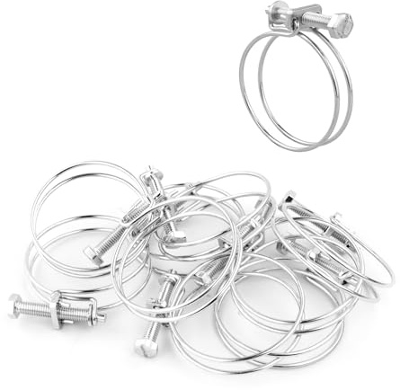 KCT 10 Pack - 47-52mm Double Wire Hose Pipe Clamps Universal Adjustable Metal Clips for Fuel/Air Line/Tube/Plumbing/Hosepipe