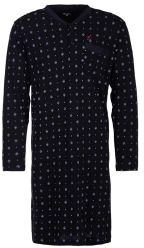 Henry Terre Nachthemd Herren Langarm Raute Muster Brusttasche Knopfleiste M-3XL, Farbe:Navy, Größe:XXL