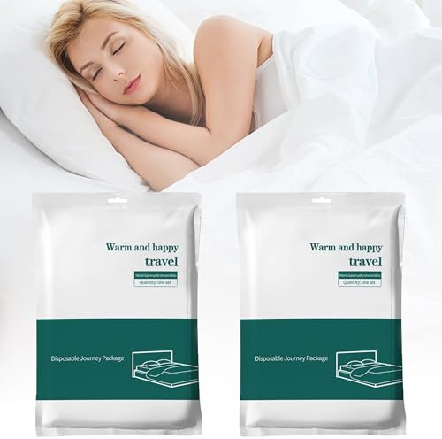 Nanaborn Einweg Bettwäsche Set für Reise 2 Pack Disposable Bed Sheets for Travel Hotels Vliesstoff Bettlaken,Kissenbezug und Bettbezug (220×240cm)