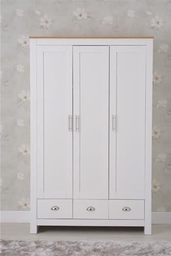 FUSIDE Modern Bedroom Wardrobe with Unique Supporting Frame Design, 3-Door Wardrobe with an Attractive 3-Drawer Design, Perfect for Your Home's Contemporary Look (White)