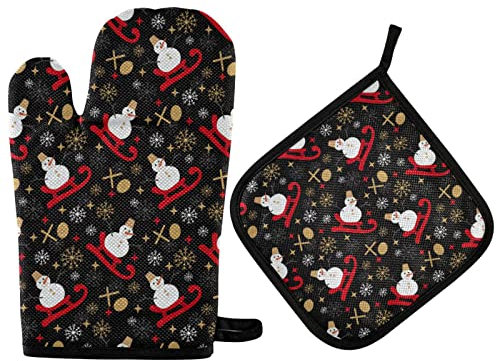 Ufuson Set di guanti da forno e presine con pupazzo di neve di Natale e presine invernali guanti da forno da cucina resistenti al calore manipolazione pentole da forno da forno barbecue