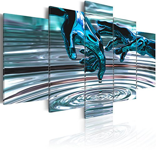 B&D XXL - Tableau décoratif moderne 225x112,5 cm - Impression sur toile colorée - Décoration murale pour salon et chambre - Noir blanc turquoise bleu - Abstraction mains tourbillonnent 051381