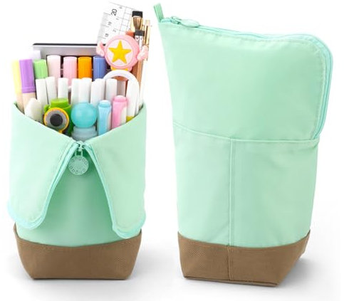 Rolin Roly Trousse de Crayon Grande Capacité Plumier Nylon Inversion Pot à Crayon Pencil Case Pochette de Cosmétiques avec Fermeture Éclair (Vert)