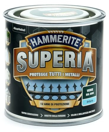 Hammerite Superia smalto metallo antiruggine interno e esterno, Brillante Verde, 250 ml