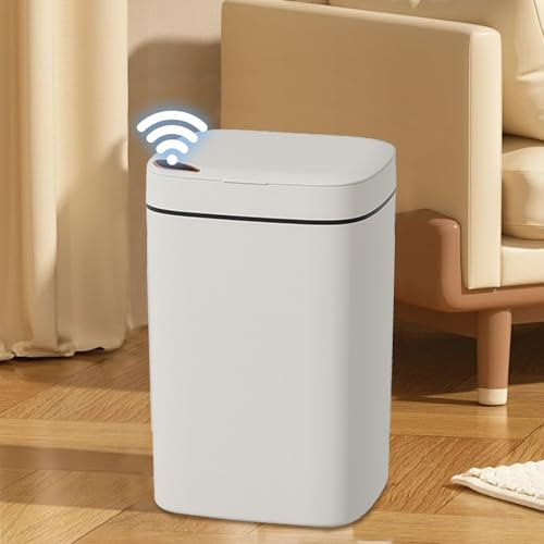 HAMON Cubo de basura con sensor, 14L Cubo de basura automático con sensor, Cubo de basura eléctrico con panel de control táctil y sensor, Cubo de basura inteligente, para cocina, baño (Blanco)
