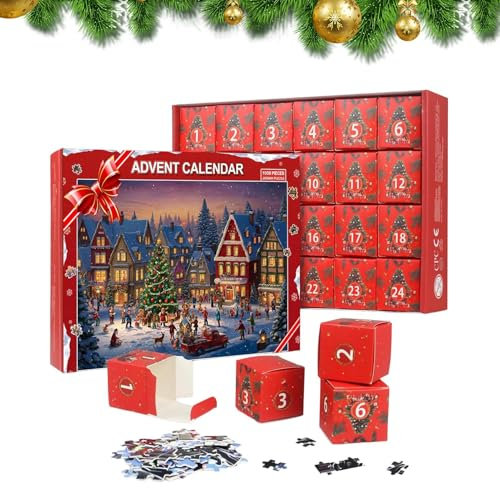 ycezw Puzzle Adventskalender, Weihnachts-Adventskalender, Countdown-Kalender, Puzzle, Familienspiel-Puzzle mit Weihnachtskalender, 1008 Teile, 24 Boxen,