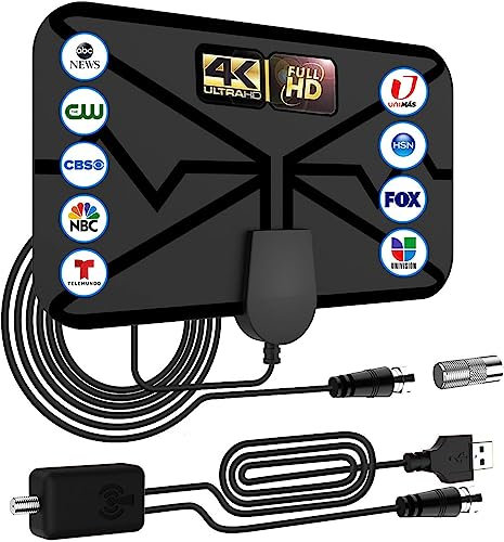 Qualihome Antenne TV Intérieur TNT HD, 420KM Antenne HDTV numérique Longue portée,Amplificateur de Signal Chaînes locales gratuites 4K 1080P VHF UHF