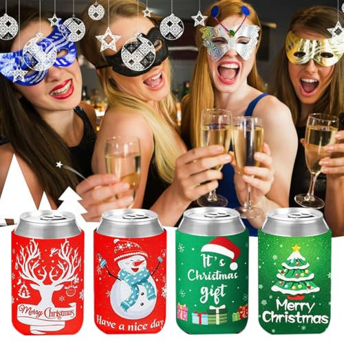 Christmas Can Cooler Cover, Pack of 4 Can Coolers, Beer Can Covers, Neoprene, Soft Drink Can Cooler, Beer Can Cooler, Neoprene Can Cooler, Insulated for Beer Cans, Beer Can Sleeves