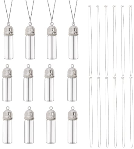 CHGCRAFT 12 collier de Flacons en Verre pour Flacon de Liquide Pendentif Collier D'Eau Livré avec 12 chaînes et 30 boucles Peut Être Ouvert Comme Souvenir Décorations Suspendues