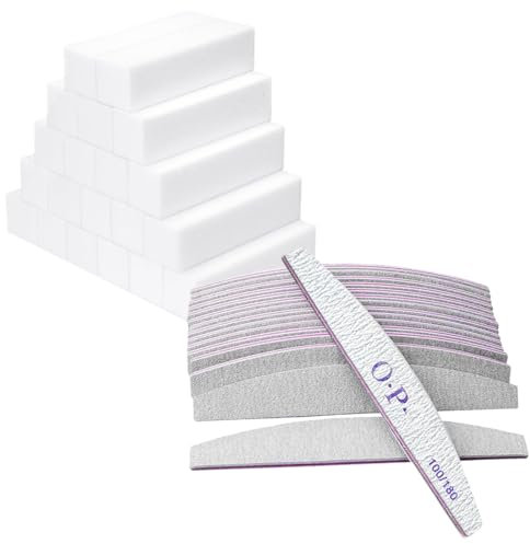 PEXIVOZ Lot de 10 Pièces - Limes à Ongles Professionnelles 100/180 Double Face + 10 Blocs Polissoirs Lavables, Idéales pour Gel et Acrylique Ongles, Utilisation à Domicile et Salon