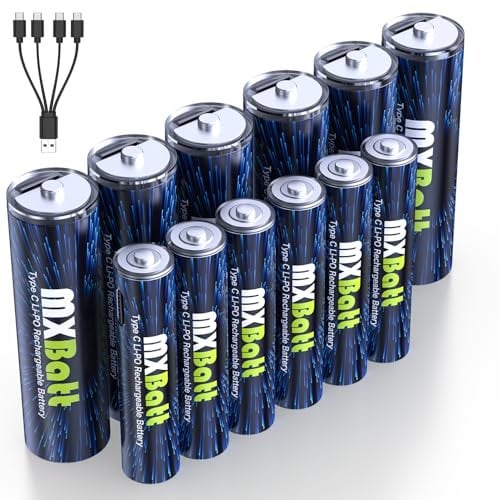 MXBatt Wiederaufladbare USB AA und AAA Akku Lithium 1.5V Combo, USB C Wiederaufladbare AA Batterien 3400mWh 6 Pack, 1.5V AAA Lithium Batterien 1200mWh 6 Pack