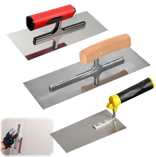 3 Stück Glättekelle, Profi Edelstahl Glättkelle, Set mit Putzkellen, Glättekelle ohne Zahnung, Premium Glättekelle Rostfreie mit Softgriff, Glättscheibe Traufel mit Ergonomisch Griff, Glätter