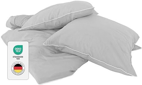 jilda-tex Luxus Premium-Bettwäsche aus Eukalyptus 100% Lyocell Tencel™ Piping Zertifiziert besonders nachhaltig (Hellgrau, 2 TLG. 135x200cm / 80x80cm)