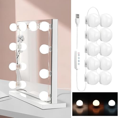 Luci Per Specchio Da Trucco,10 Lampadine Dimmerabili Luci Specchio,Luce Dello Specchio Cosmetico Led Stile Hollywood,3 Colori 9 Livelli Di Luminosità,Cavo Usb,Per Lampada Trucco,Specchio Cosmetico