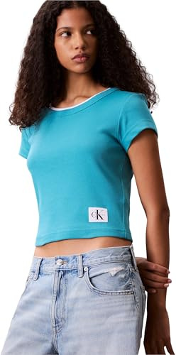 Calvin Klein Damen A- Woven Label 2x2 Rib Baby Tee Lv047c200g T-Shirts