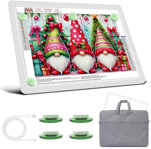 Leuchttisch A3 mit Tasche, 5600 Lux Sehr Hell LED Lightpad mit Seitliche Tasten, Magnetischer Clip, 6 Stufige Dimmung 3 Farbtemperatur Light Pad Lichtpad für Diamond Painting, Zeichnen Skizzieren