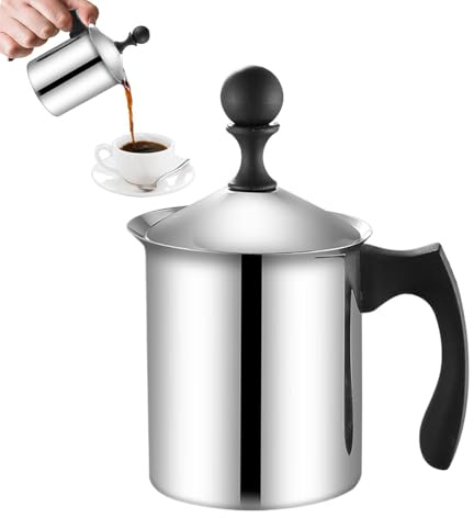 Xvilmaun Hand Frother with Pump, Handheld Milk Frother, Manual Milk Frother, Stainless Steel Hand Frother, Durable Milk Frother for Coffee Toppings