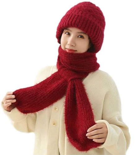 callmo Angebote des Tages Heute Schal Damen Winterschal Mütze DamenSchals für Damen Integrierte Ohrenschutz Winddichte Kappe SchalElastische Warme Verbundenen Ohrenschutz Strickmütze Schal und Mütze