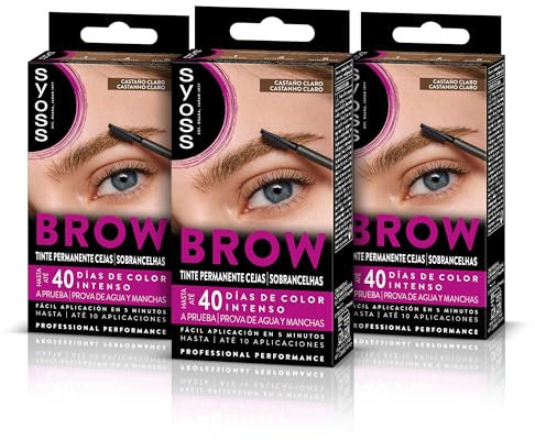 SYOSS Brow Tinte para Cejas Castaño Claro (1 x 10 ml), coloración permanente pelo, resistente al agua, 40 días de duración y hasta 10 usos, para unas cejas perfectas, Pack 3