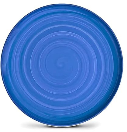 Perla, Set 6 Piatti in Ceramica Acquarello Blu, Piatto Piano 27,5 cm Set 6 Pezzi Servito da Tavolo Colorato Gres Porcellanato, Design Moderno