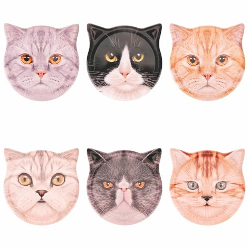 Set mit 6 dekorativen Fliesen 10,5 x 10,8 cm aus Steingut, Unterseite aus Kork, Cats