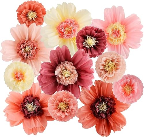 InnoStars Seidenpapier Pompons Deko 12 Stück, 50cm Rosafarben Große Tissue Papier Pom Poms, Party Dekorationen für Hochzeit, Babyparty Deko, Geburtstag, Abschlussball, Gartenparty Deko