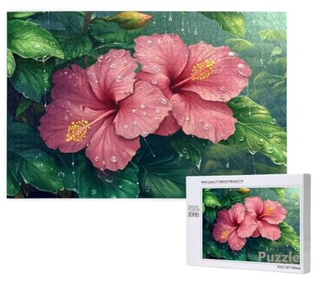 Puzzle 1000 Teile Erwachsene, Blume Puzzle Rosa Muster Design, Groß Holz Jigsaw 75x50cm Size mit Geschenkboxverpackung for Wanddeko Wohnzimmer, Geschenke für Frauen, Geschenke für Männer,Model347