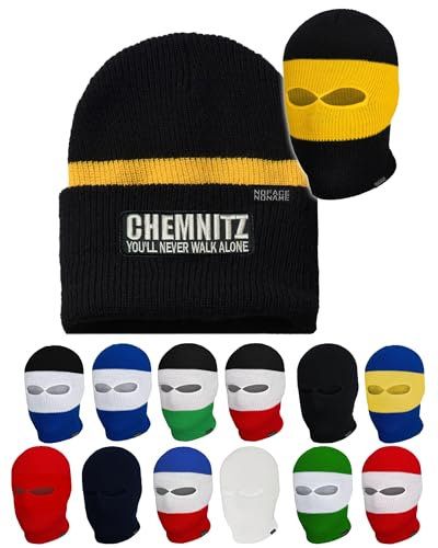 No Face No Name Sturmhaube/Mütze Chemnitz You´LL Never Walk Alone in schwarz weiß rot blau grün gelb I Balaclava Beanie I Einheitsgröße (DE/NL/SE/PL, Alphanumerisch, Einheitsgröße, Schwarz/Gelb)