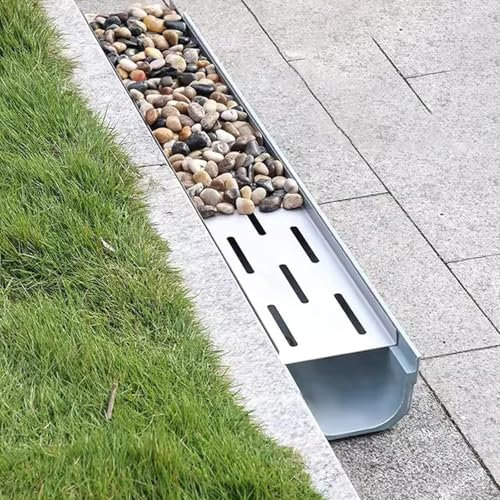 Pebble Drainage Channels & Grates - 4-8 Inch Landscape Solutions for Gardens, Sidewalks & Plazas - Durable Trough Trench Drains for Rainwater Management (100x21x20cm)
