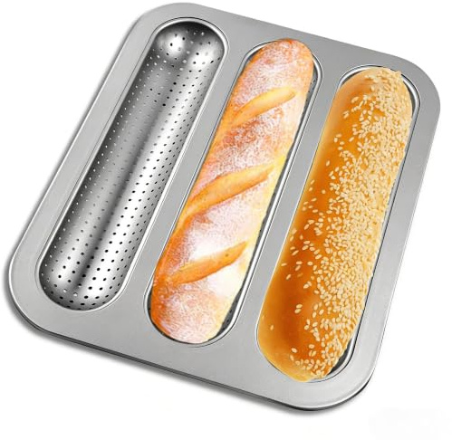 JSJMOFA Molde de Perritos Calientes, Molde Rectangular Baguette, Antiadherente Hornear Pan para Sándwich, Baguette, Perro Caliente (Plata 1 Pieza)