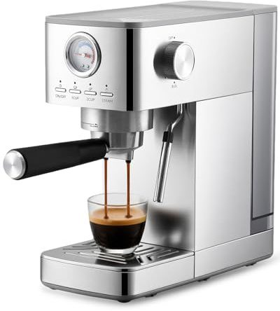 Aptliton Espresso Coffee Machine 15Bar Barista Pump Espresso Maker with Milk Frother for Lattes and Cappuccino 1.4L Water Tank One-Touch Operation Pressure Counter Compact for Home and Office Use