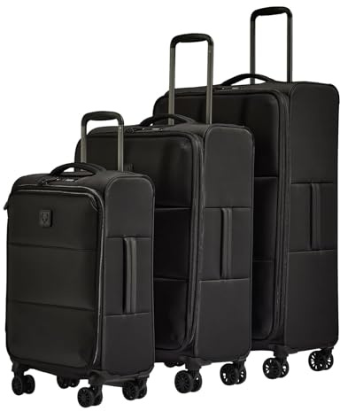 ANTLER - Soft Stripe 2.0 Suitcase Set - Cabin, Medium & Large, Durable & Lightweight, 4 Spinner Wheels - Adjustable Handle, TSA Lock, Recycled Polyester Luggage - Black