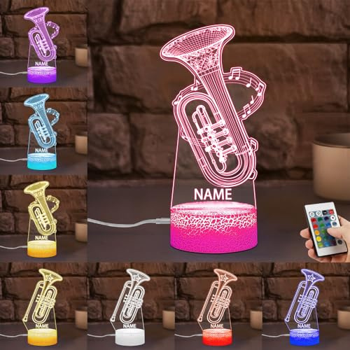 MYZQIFF Benutzerdefinierter Name Tuba Nacht Licht Geschenk für Musikliebhaber, personalisierte 16 Farben LED Licht Up 3D Illusion Musik Tuba Lampe Zimmer Dekor Weihnachten Geburtstagsgeschenke