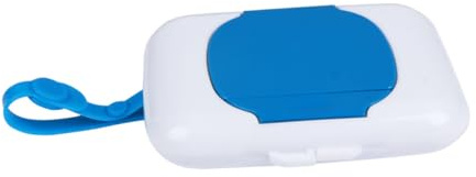 Portable Baby Wipes Holder Box for Wet Tissue, Blue Plastic | Silicone Belt Included, Hang on Crib or Stroller, Tidy Storage for Infant Wet Tissue