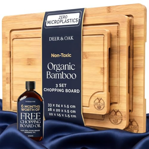 Deer & Oak 3-Piece Bamboo Chopping Board Set & 100ml Oil Bundle