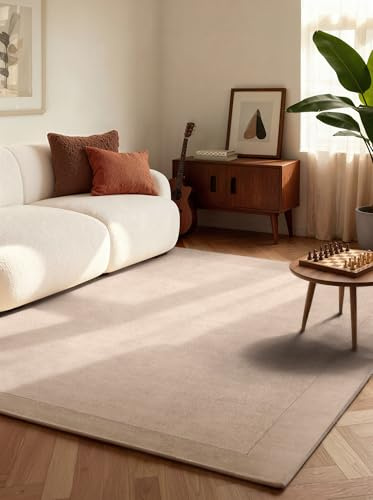Villeroy & Boch Wollteppich Kivi - Weicher Natur Wohnzimmerteppich mit Bordüre, Handgemacht & Natürlich, Modernes Design für Wohnzimmer, Schlafzimmer, Esszimmer, Flur - Natur Beige, 160x230 cm