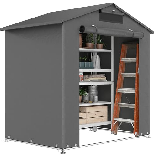 Outsunny 6 x 4 ft Outdoor Garden Storage Shed, Waterproof Bike Tent with Vent and Roll-Up Zipper Door,Outdoor Portable Shed Storage Shelter for Bikes, Dark Grey